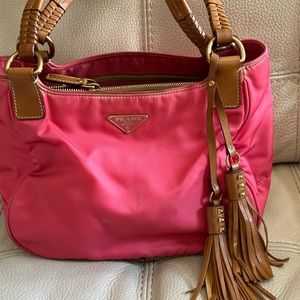 Prada Nylon Leather Handbag Pink/Brand Back/B /09 Second Hand